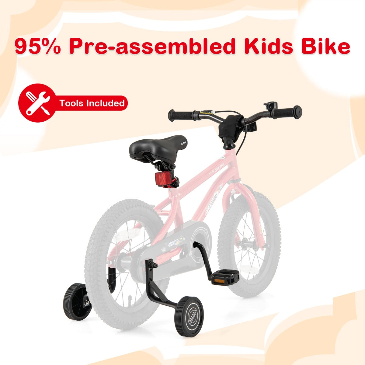 Kids Bike for 4-7 Years Old Sport Bicycle Adjustable with Training Wheels-Red-14 inches