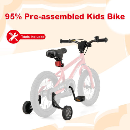 Kids Bike for 4-7 Years Old Sport Bicycle Adjustable with Training Wheels-Red-14 inches