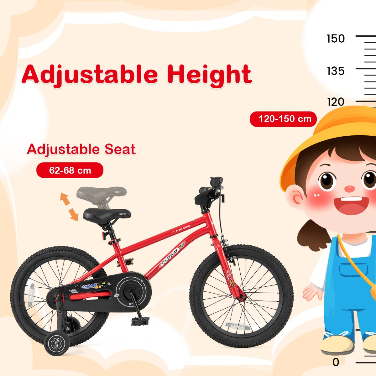 Kids Bike for 4-7 Years Old Sport Bicycle Adjustable with Training Wheels-Red-18 inches