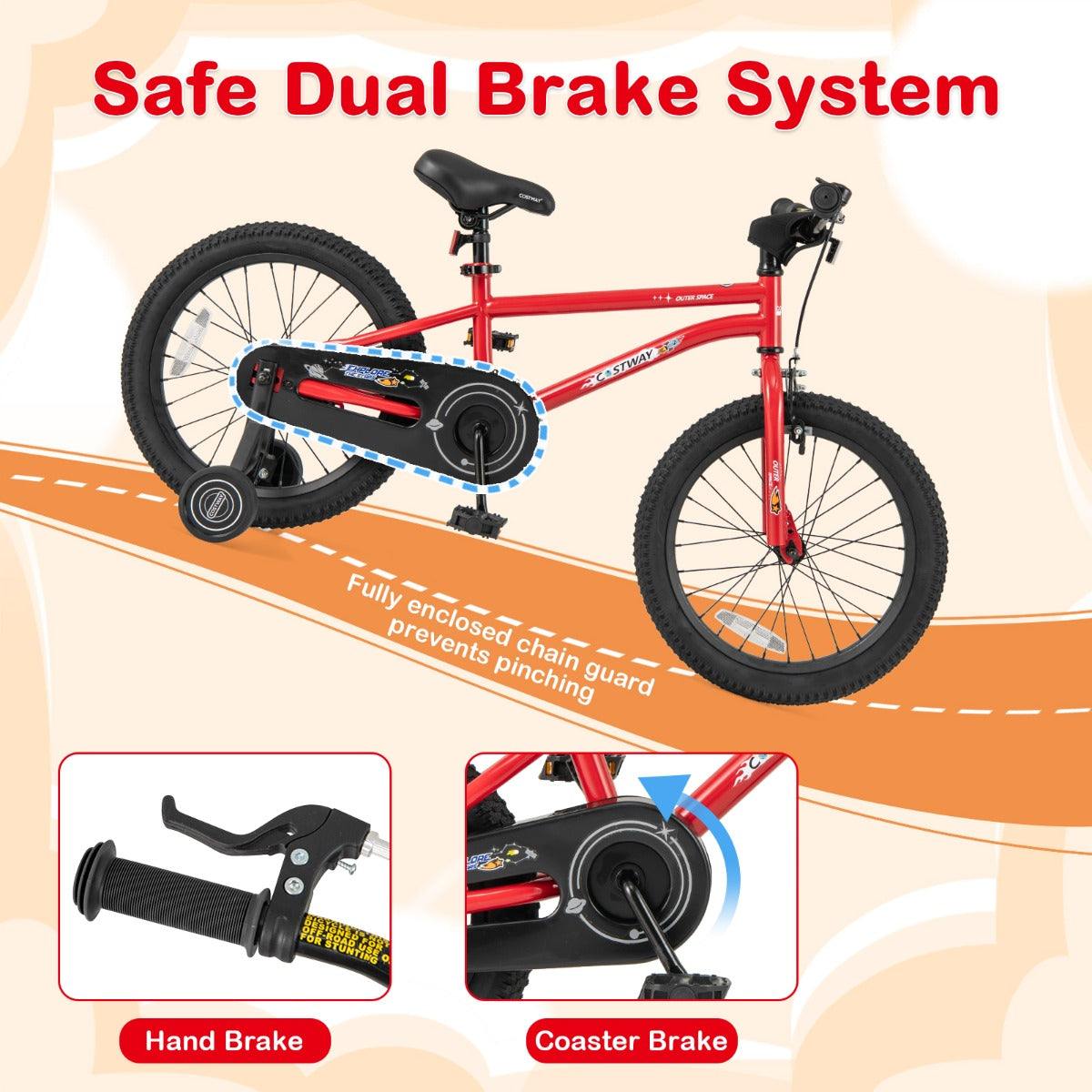Kids Bike for 4-7 Years Old Sport Bicycle Adjustable with Training Wheels-Red-18 inches