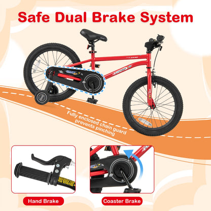 Kids Bike for 4-7 Years Old Sport Bicycle Adjustable with Training Wheels-Red-18 inches