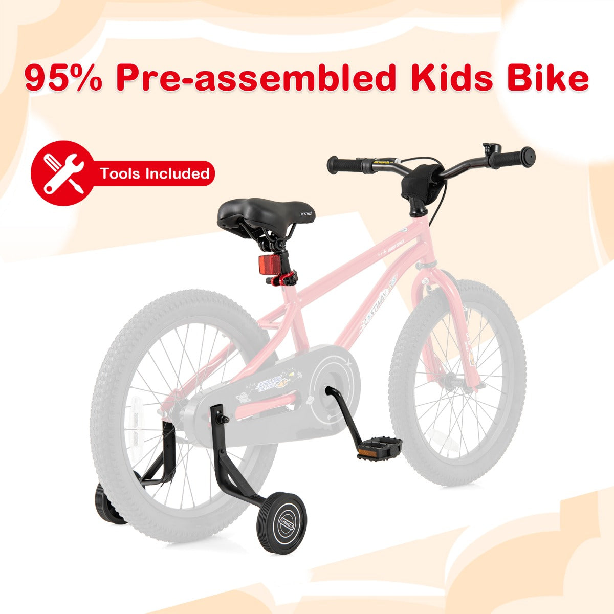 Kids Bike for 4-7 Years Old Sport Bicycle Adjustable with Training Wheels-Red-18 inches