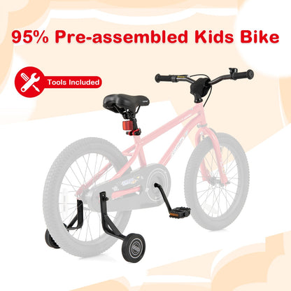 Kids Bike for 4-7 Years Old Sport Bicycle Adjustable with Training Wheels-Red-18 inches