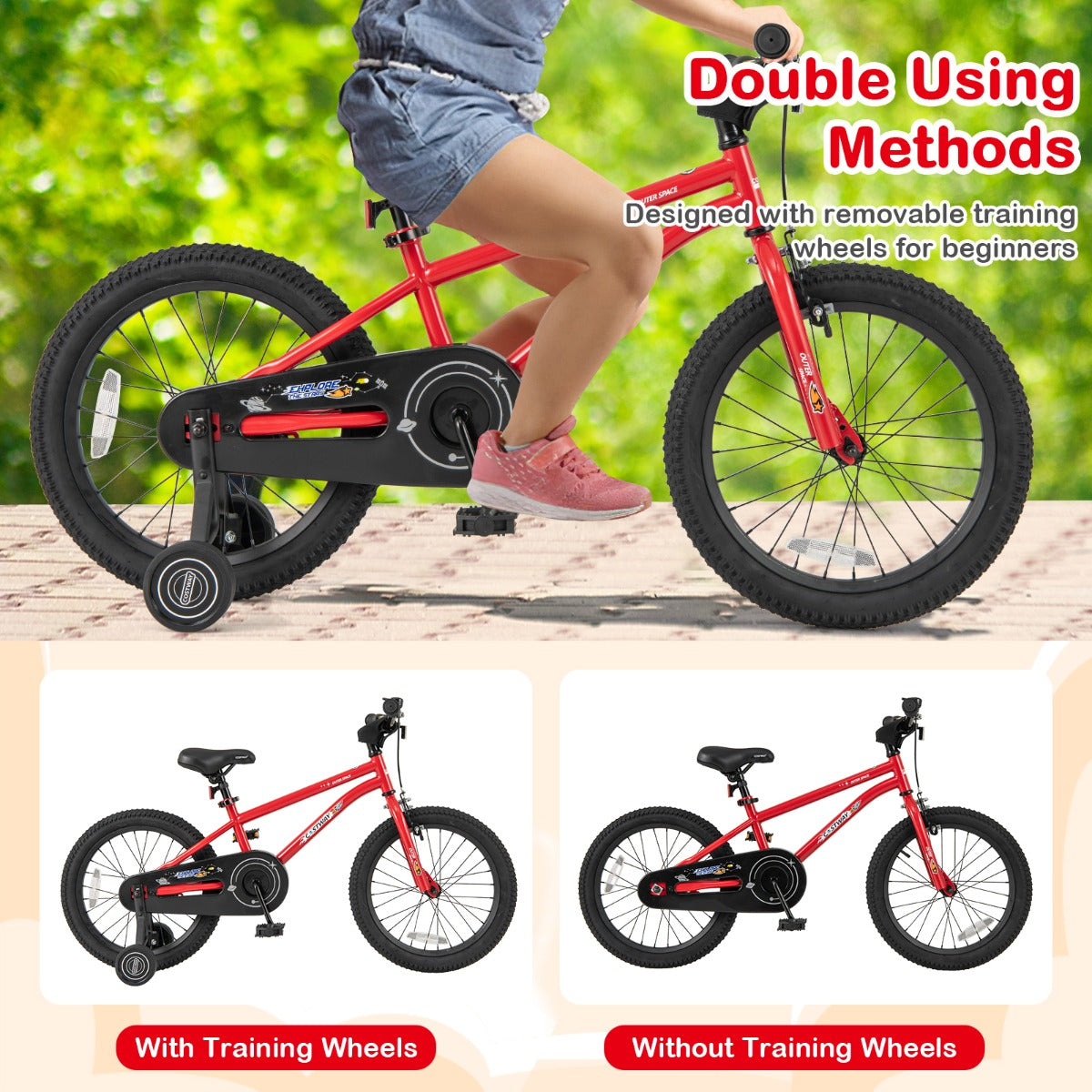 Kids Bike for 4-7 Years Old Sport Bicycle Adjustable with Training Wheels-Red-18 inches