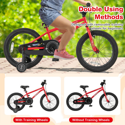 Kids Bike for 4-7 Years Old Sport Bicycle Adjustable with Training Wheels-Red-18 inches