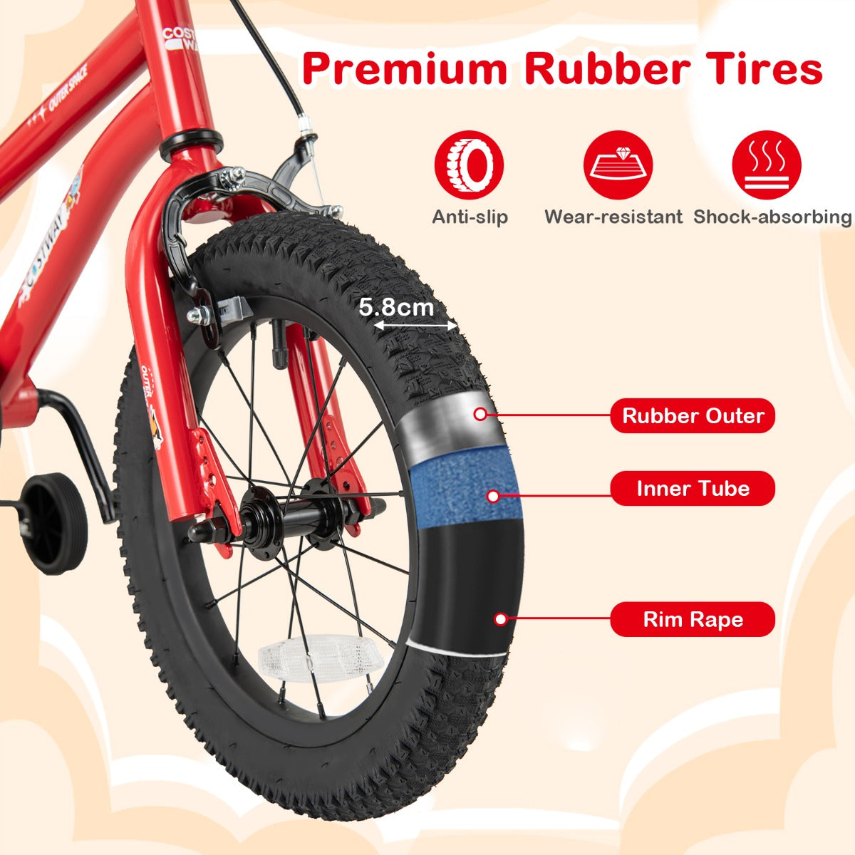 Kids Bike for 4-7 Years Old Sport Bicycle Adjustable with Training Wheels-Red-18 inches
