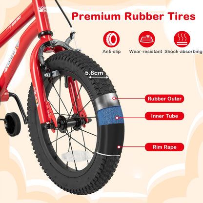 Kids Bike for 4-7 Years Old Sport Bicycle Adjustable with Training Wheels-Red-18 inches