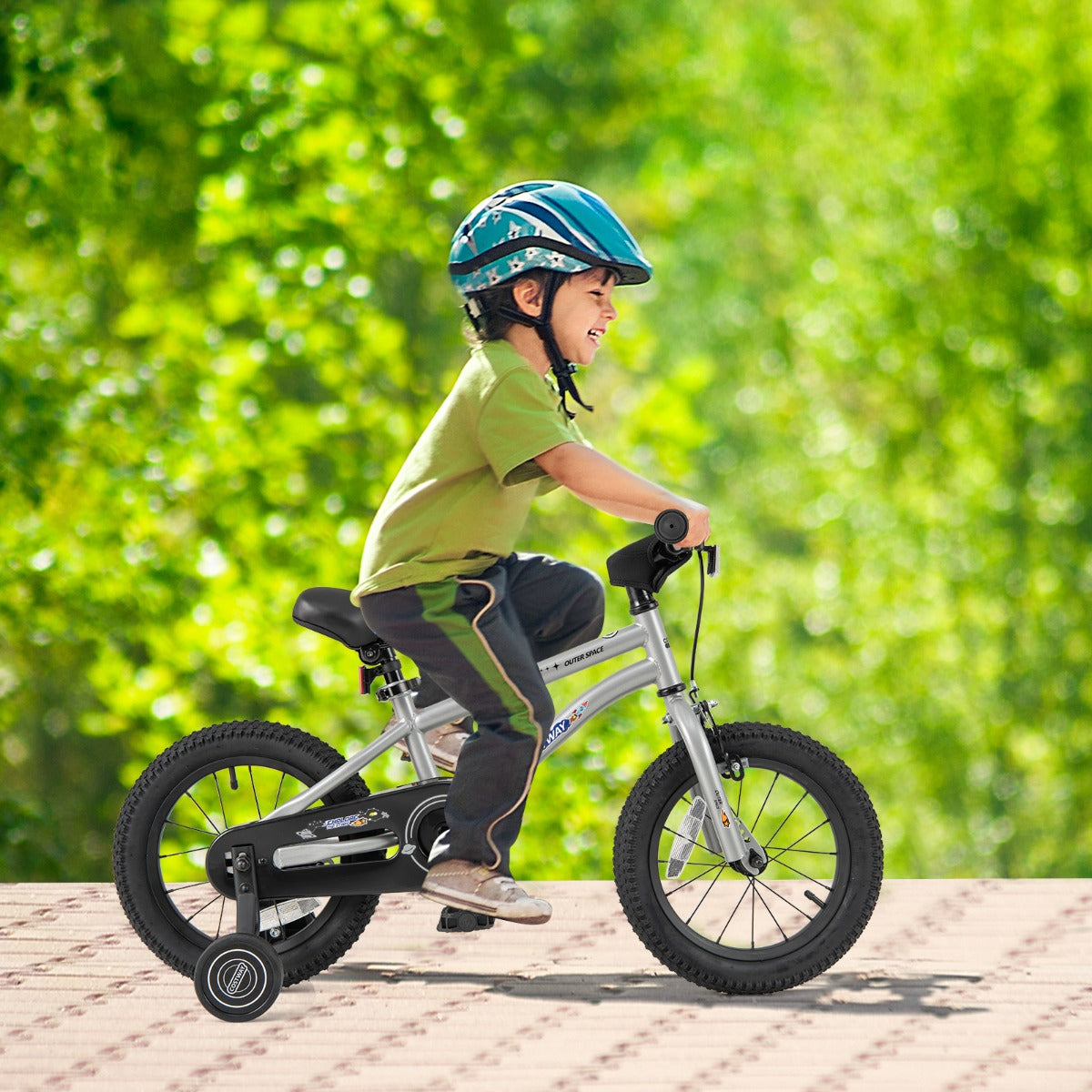 Kids Bike for 4-7 Years Old Sport Bicycle Adjustable with Training Wheels-Silver-14 inches