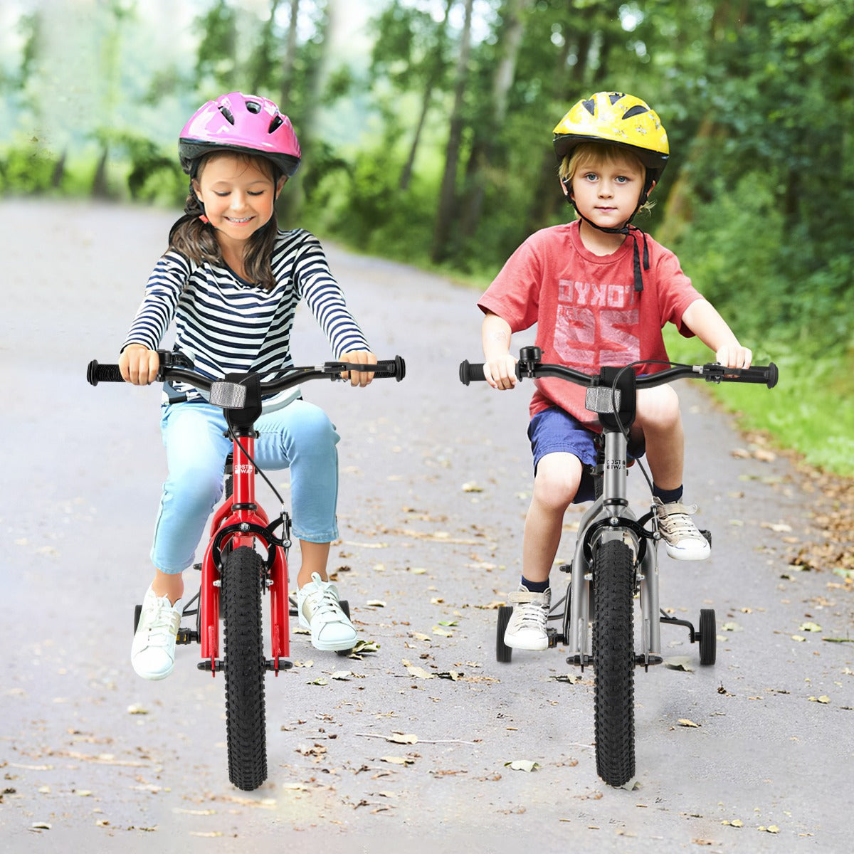 Kids Bike for 4-7 Years Old Sport Bicycle Adjustable with Training Wheels-Silver-14 inches