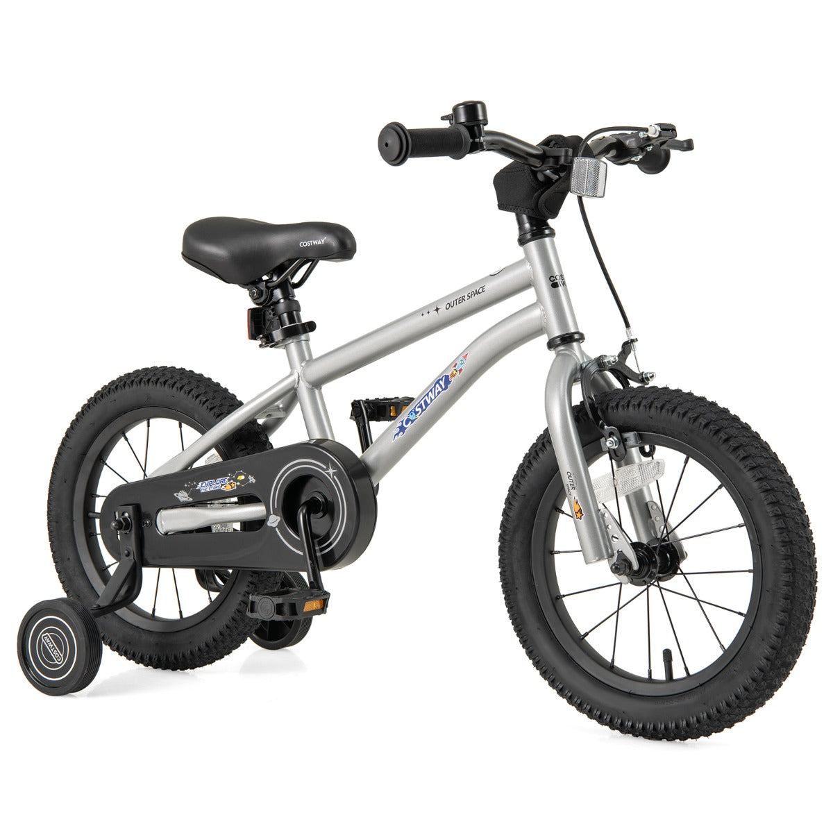 Kids Bike for 4-7 Years Old Sport Bicycle Adjustable with Training Wheels-Silver-14 inches