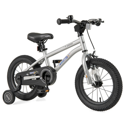 Kids Bike for 4-7 Years Old Sport Bicycle Adjustable with Training Wheels-Silver-14 inches