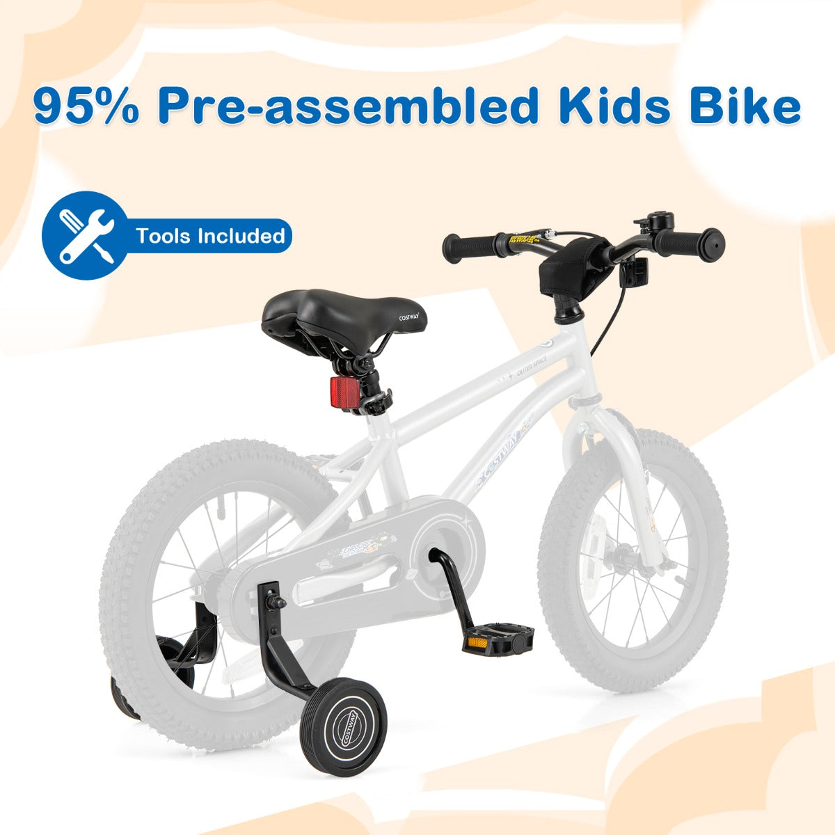 Kids Bike for 4-7 Years Old Sport Bicycle Adjustable with Training Wheels-Silver-14 inches