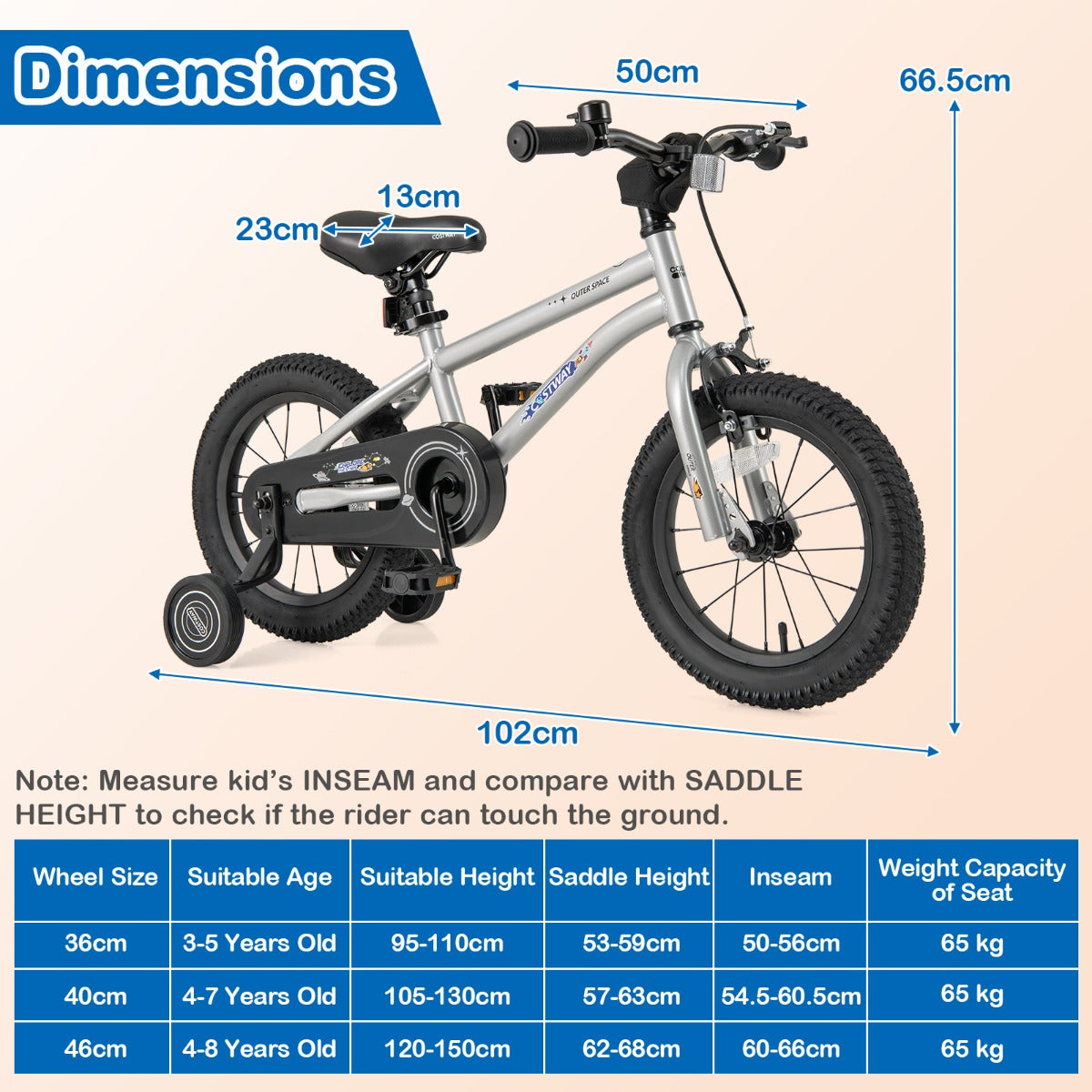Kids Bike for 4-7 Years Old Sport Bicycle Adjustable with Training Wheels-Silver-14 inches