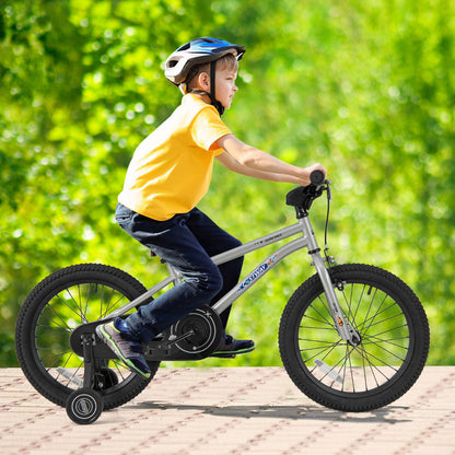 Kids Bike for 4-7 Years Old Sport Bicycle Adjustable with Training Wheels-Silver-18 inches