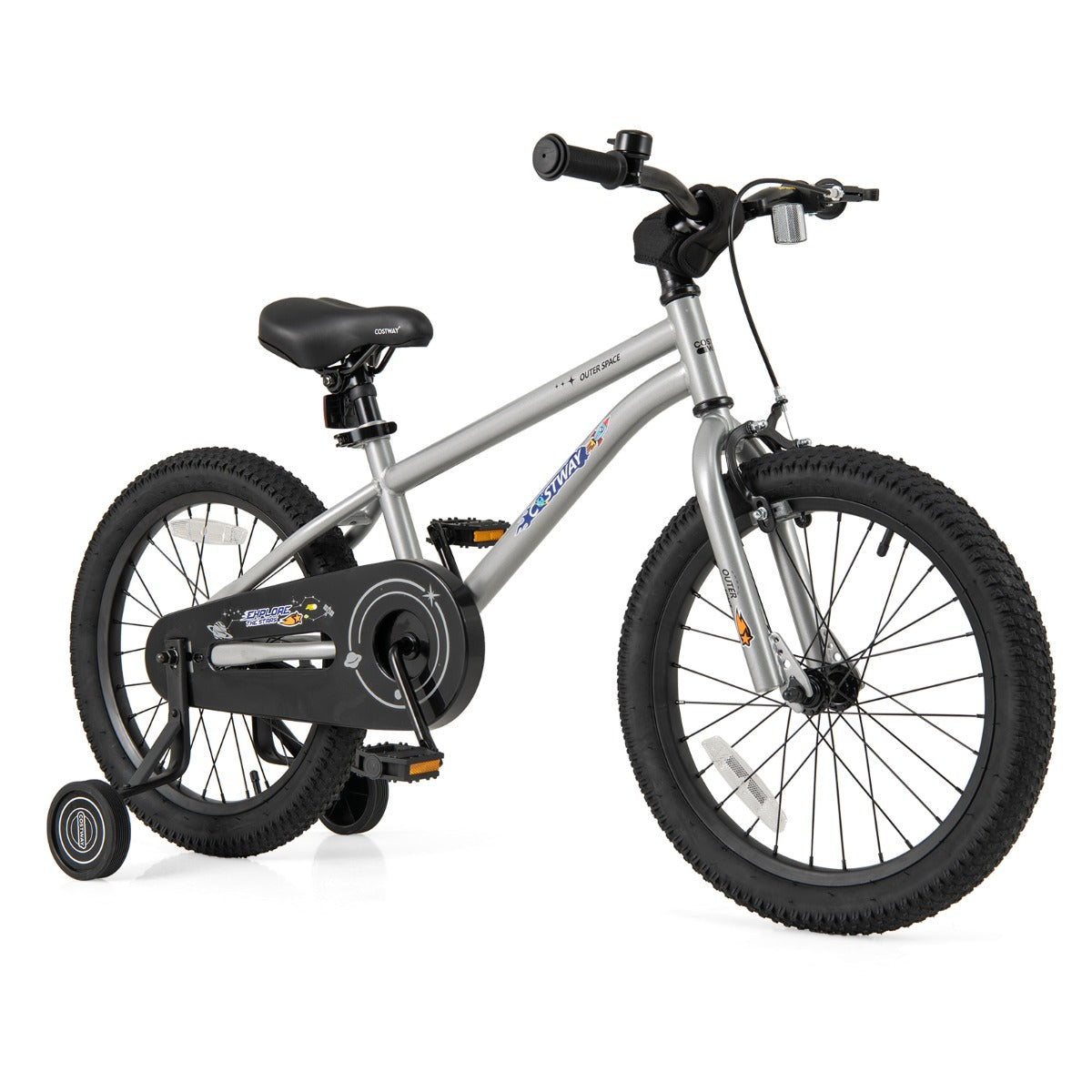 Kids Bike for 4-7 Years Old Sport Bicycle Adjustable with Training Wheels-Silver-18 inches