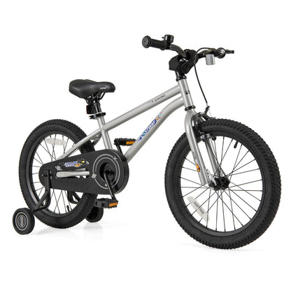 Kids Bike for 4-7 Years Old Sport Bicycle Adjustable with Training Wheels-Silver-18 inches
