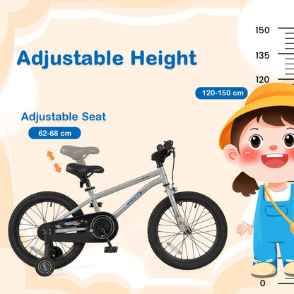 Kids Bike for 4-7 Years Old Sport Bicycle Adjustable with Training Wheels-Silver-18 inches