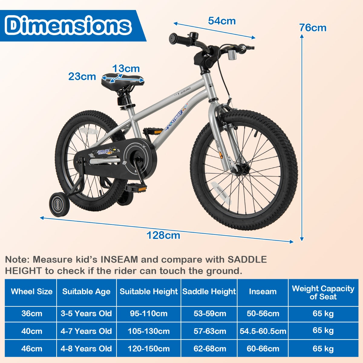 Kids Bike for 4-7 Years Old Sport Bicycle Adjustable with Training Wheels-Silver-18 inches
