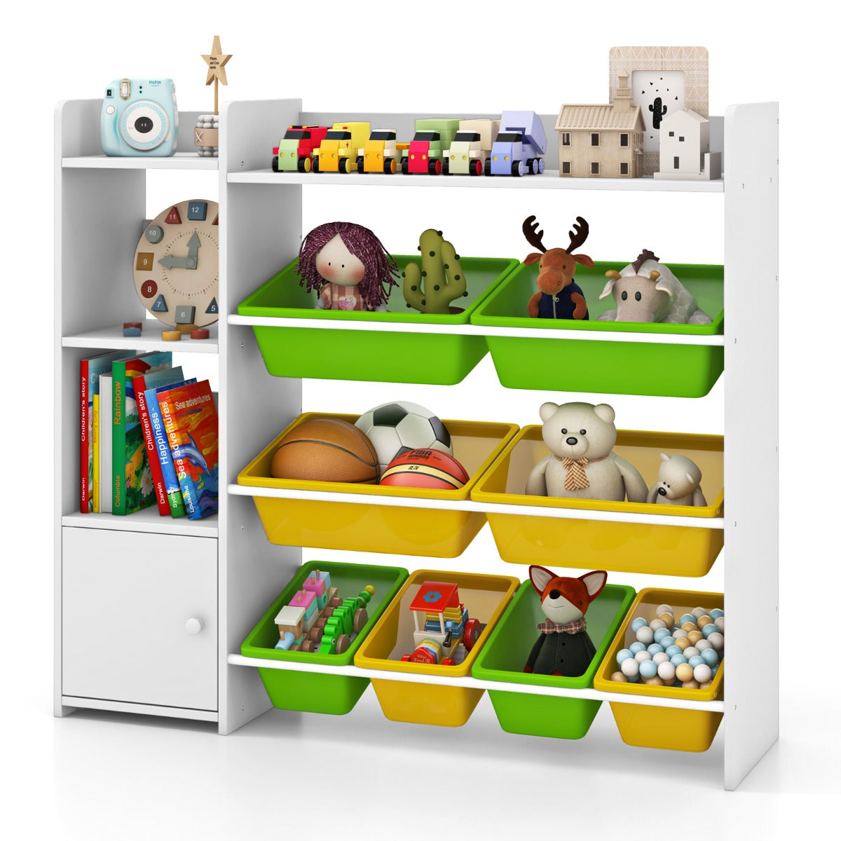 Kids Bookshelf with 8 Storage Boxes and 2 Open Shelves-Green
