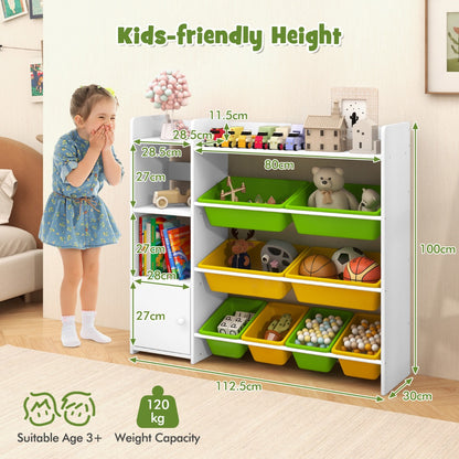 Kids Bookshelf with 8 Storage Boxes and 2 Open Shelves-Green
