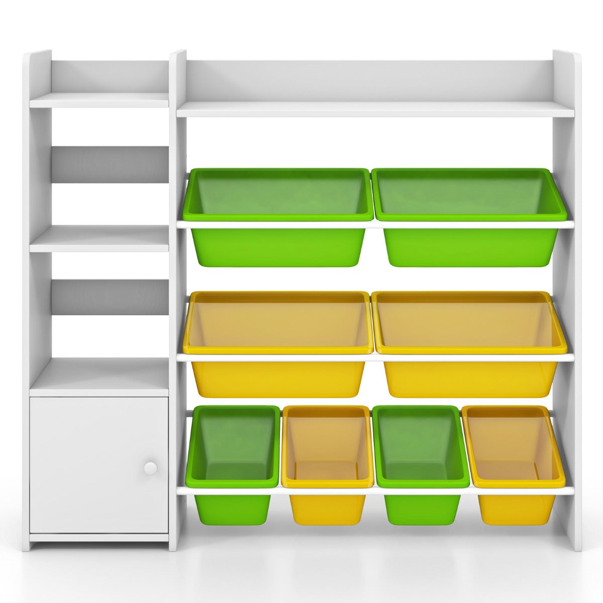Kids Bookshelf with 8 Storage Boxes and 2 Open Shelves-Green