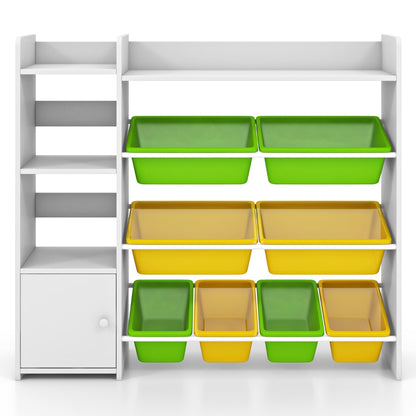 Kids Bookshelf with 8 Storage Boxes and 2 Open Shelves-Green