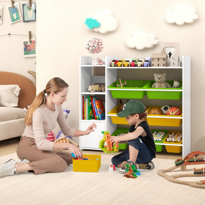 Kids Bookshelf with 8 Storage Boxes and 2 Open Shelves-Green