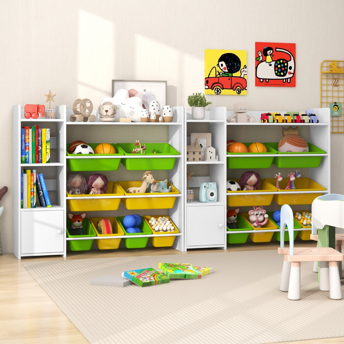 Kids Bookshelf with 8 Storage Boxes and 2 Open Shelves-Green