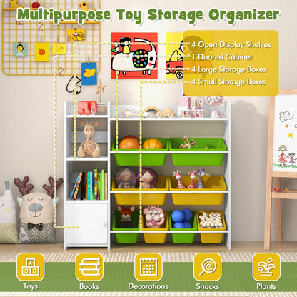 Kids Bookshelf with 8 Storage Boxes and 2 Open Shelves-Green