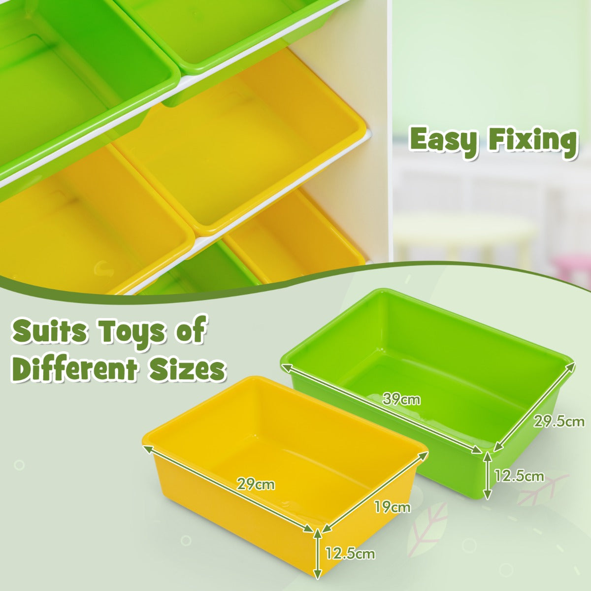 Kids Bookshelf with 8 Storage Boxes and 2 Open Shelves-Green