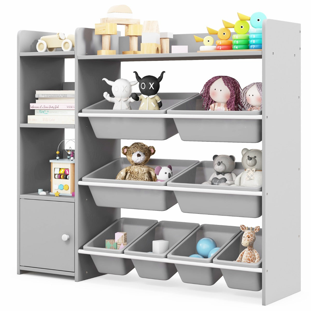 Kids Bookshelf Toy Storage Organizer with 8 Storage Boxes