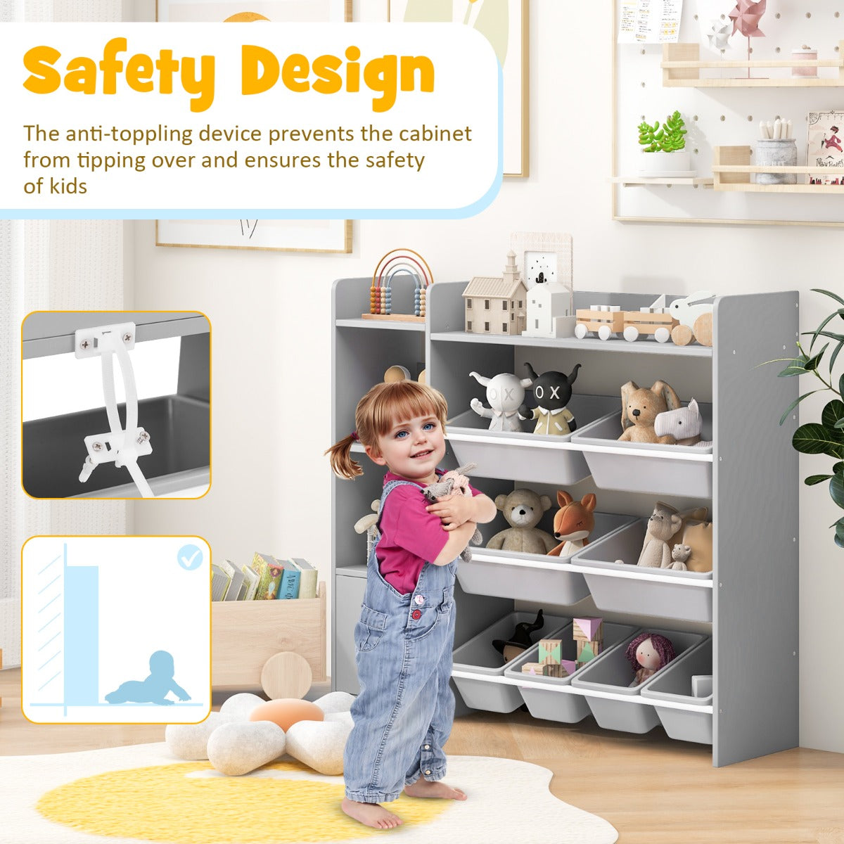 Kids Bookshelf Toy Storage Organizer with 8 Storage Boxes