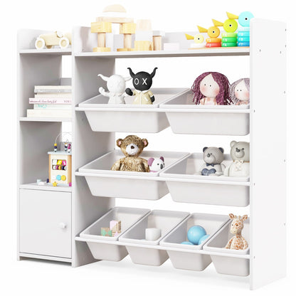 Kids Bookshelf with 8 Storage Boxes and 2 Open Shelves-White