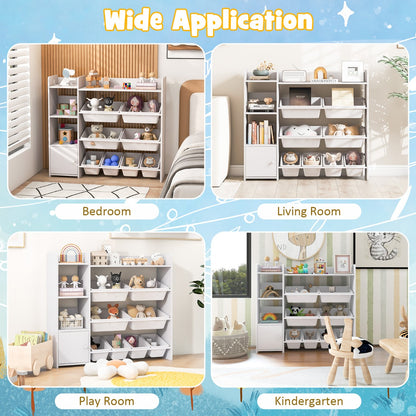Kids Bookshelf with 8 Storage Boxes and 2 Open Shelves-White