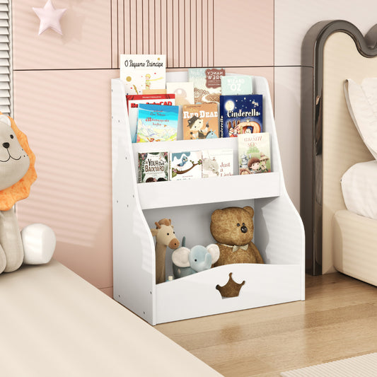 Kids Bookshelf with Shelves and Compartment for Toddlers-White