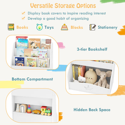 Kids Bookshelf with Shelves and Compartment for Toddlers-White