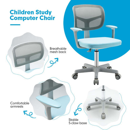 Kids Study Chair and Desk Set with Adjustable Height-Blue-Chair