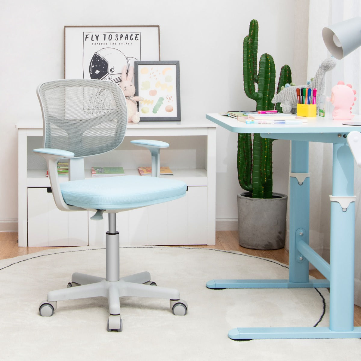 Kids Study Chair and Desk Set with Adjustable Height-Blue-Chair