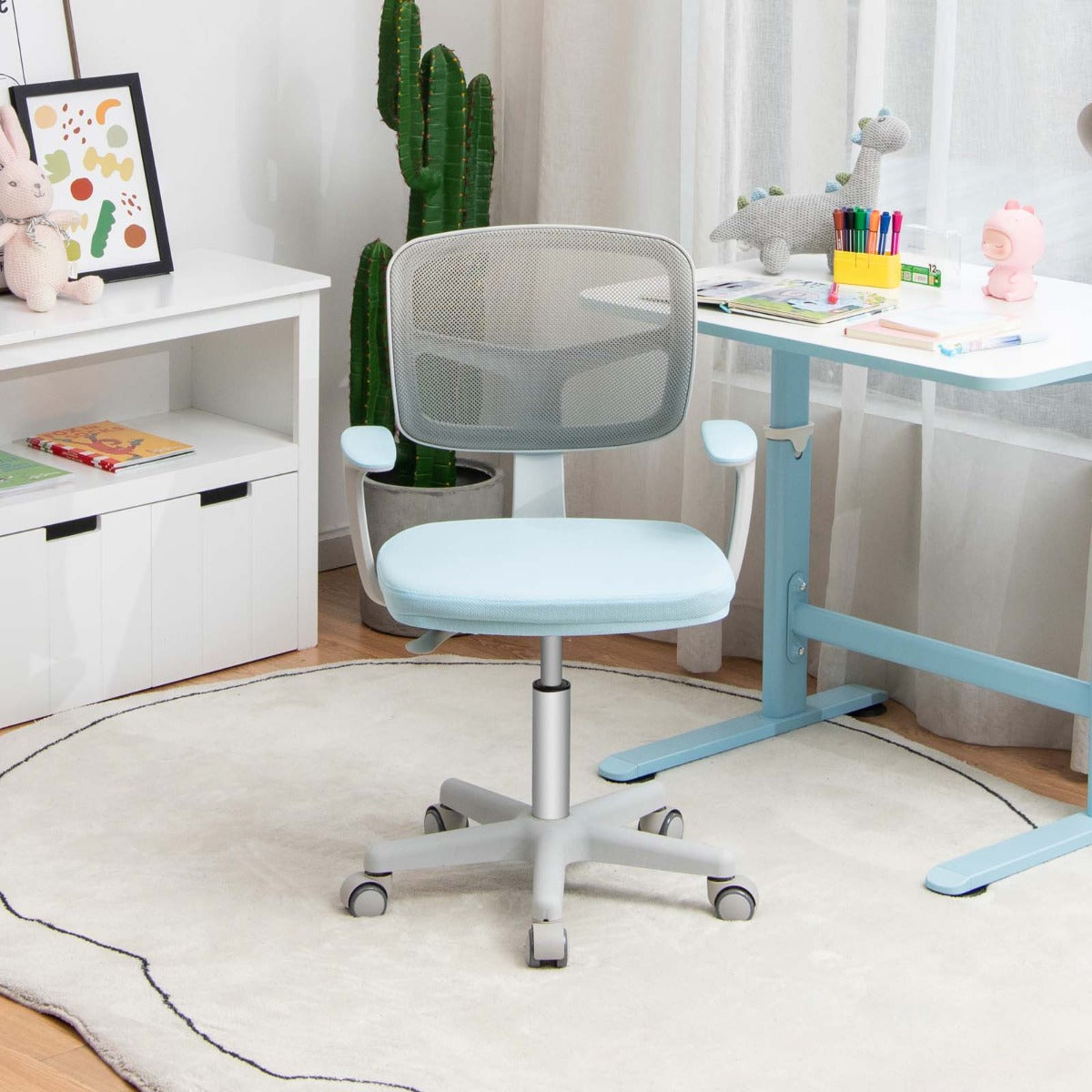Kids Study Chair and Desk Set with Adjustable Height-Blue-Chair