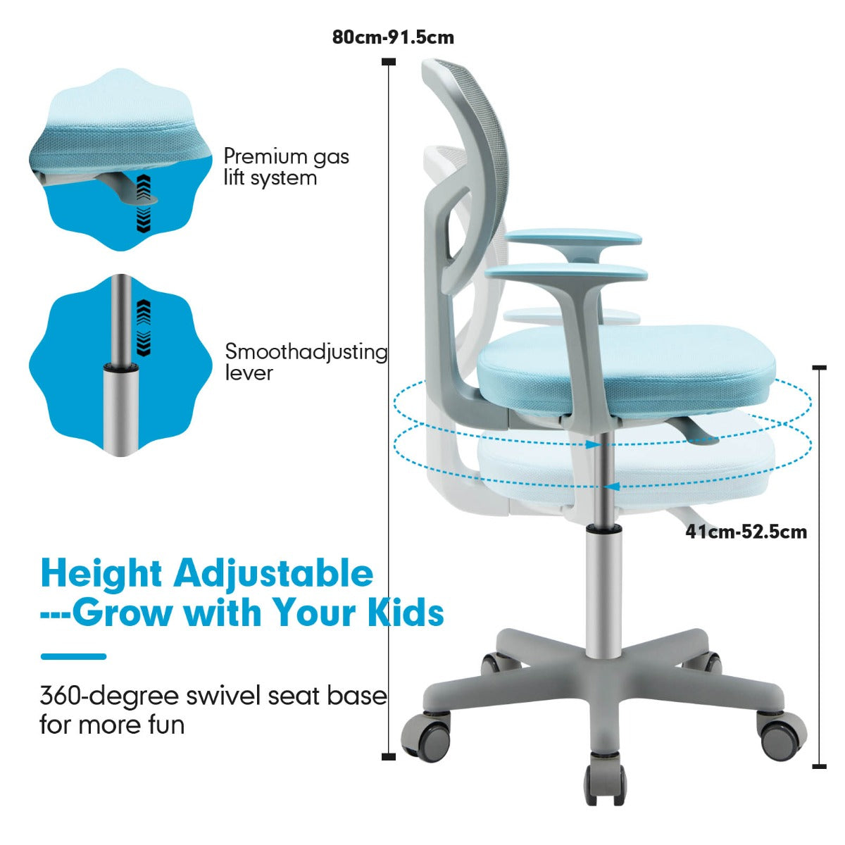Kids Study Chair and Desk Set with Adjustable Height-Blue-Chair
