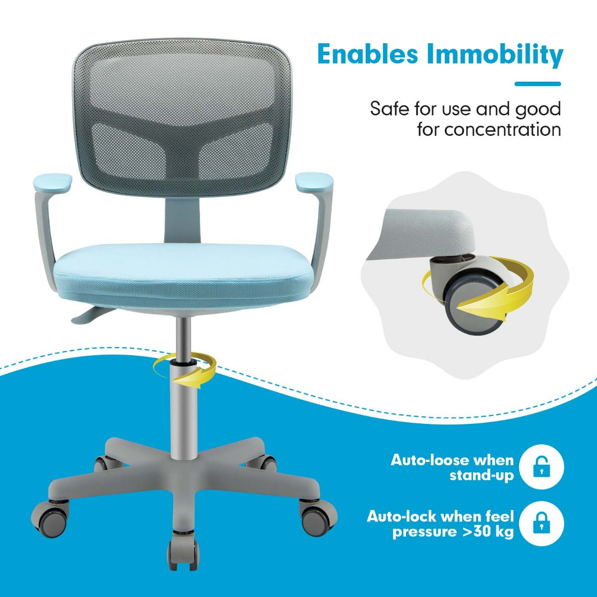 Kids Study Chair and Desk Set with Adjustable Height-Blue-Chair