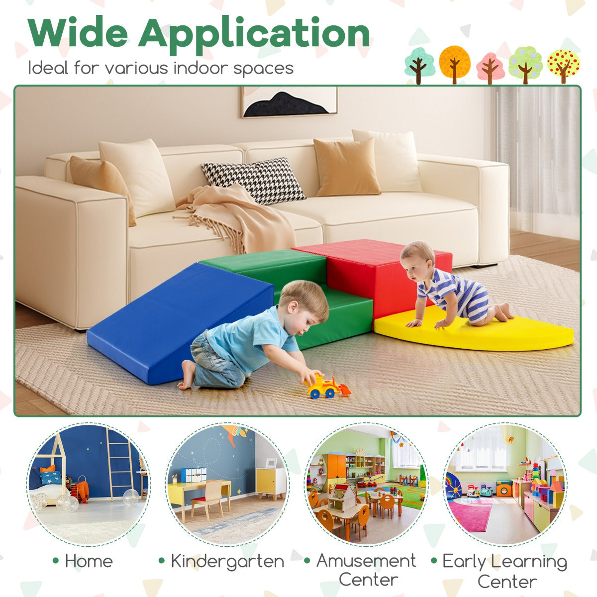 4-Piece Kids Climb Crawl Playset for Nursery &amp; Kindergarten-Red
