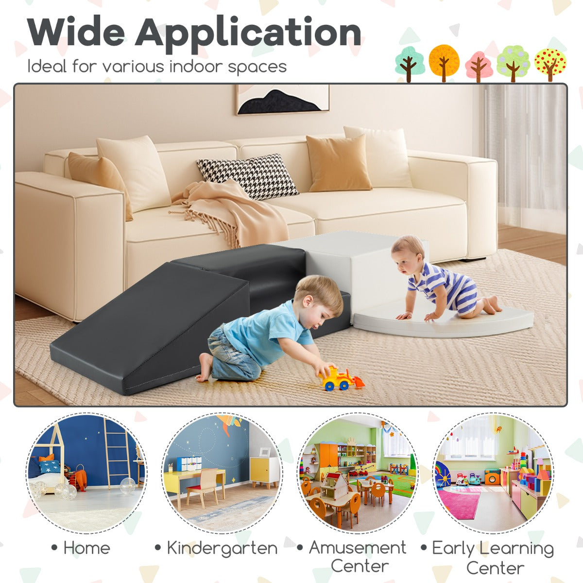4-Piece Kids Climb Crawl Playset for Nursery and Kindergarten-White