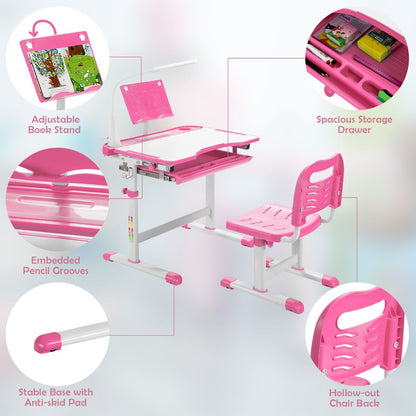 Home School Children Desk and Chair Set for Boys and Girls-Pink