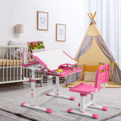 Home School Children Desk and Chair Set for Boys and Girls-Pink