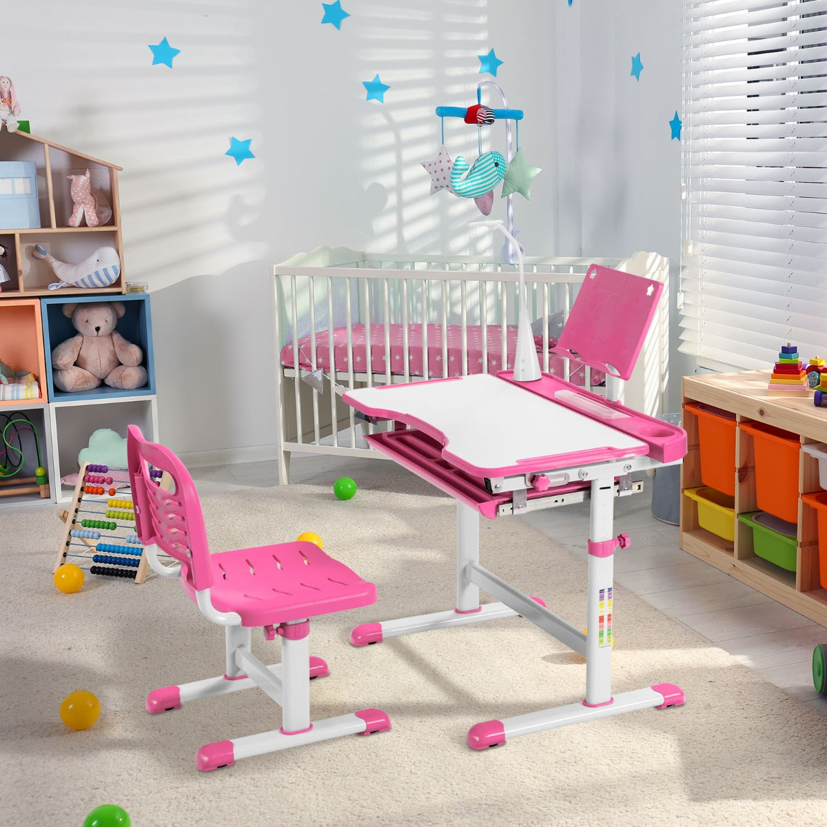 Home School Children Desk and Chair Set for Boys and Girls-Pink