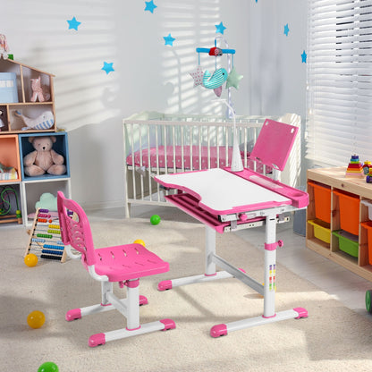 Home School Children Desk and Chair Set for Boys and Girls-Pink