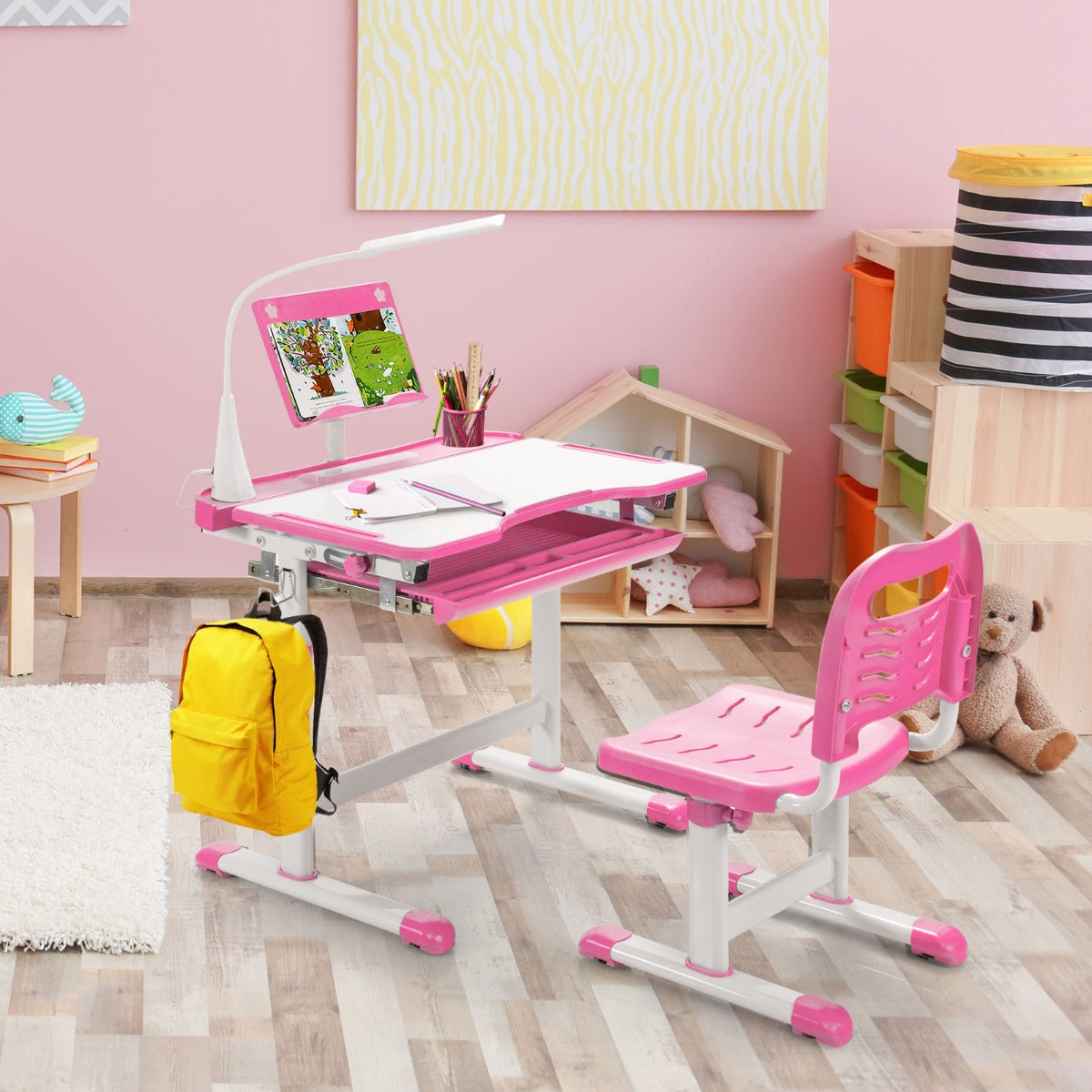 Home School Children Desk and Chair Set for Boys and Girls-Pink