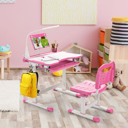 Home School Children Desk and Chair Set for Boys and Girls-Pink