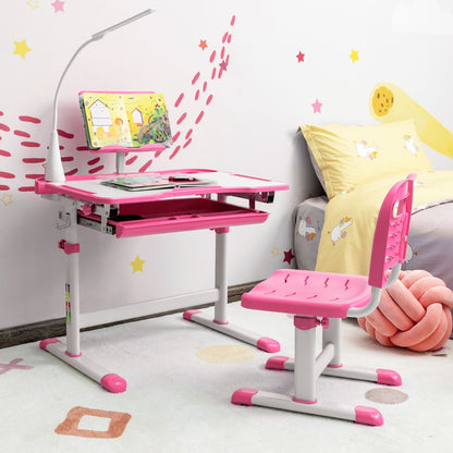 Home School Children Desk and Chair Set for Boys and Girls-Pink